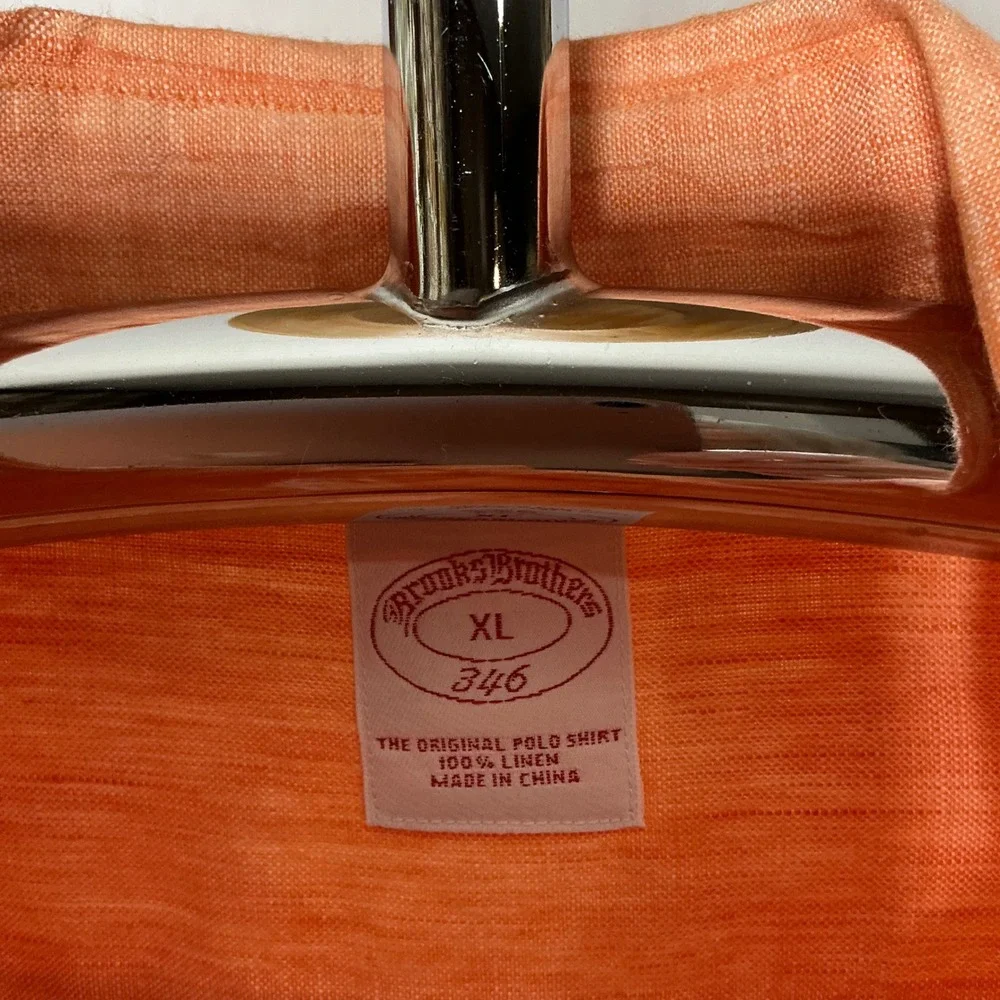 Brooks‎ Brothers 346 Men's XL Linen Button Front Shirt Peach Orange Short Sleeve